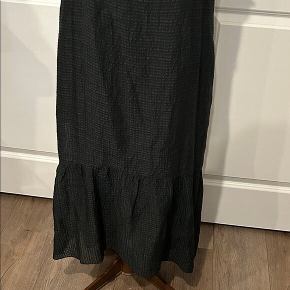 Marie Oliver Maya Women’s Black Midi Dress Linen Silk Blend Bow Straps Size Med - Picture 4 of 15